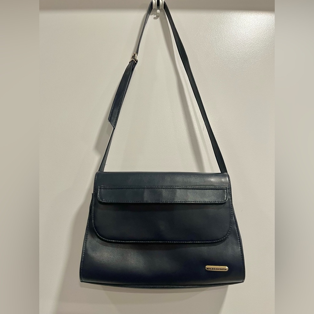 Vtg Liz Claiborne Women Classic Dark Navy Blue Crossbody Handbag EUC